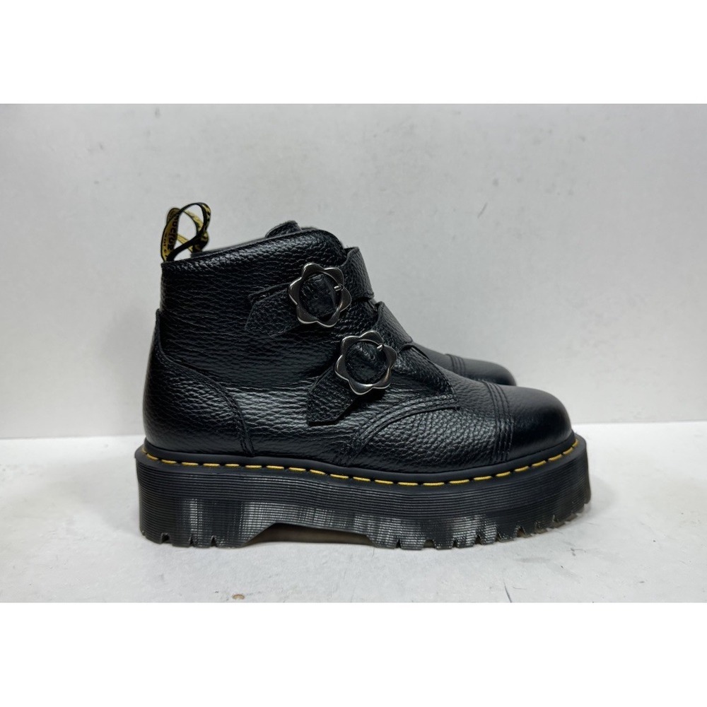 Dr. Martens Devon Flower Black Leather Women's Size 9 Platform Boots